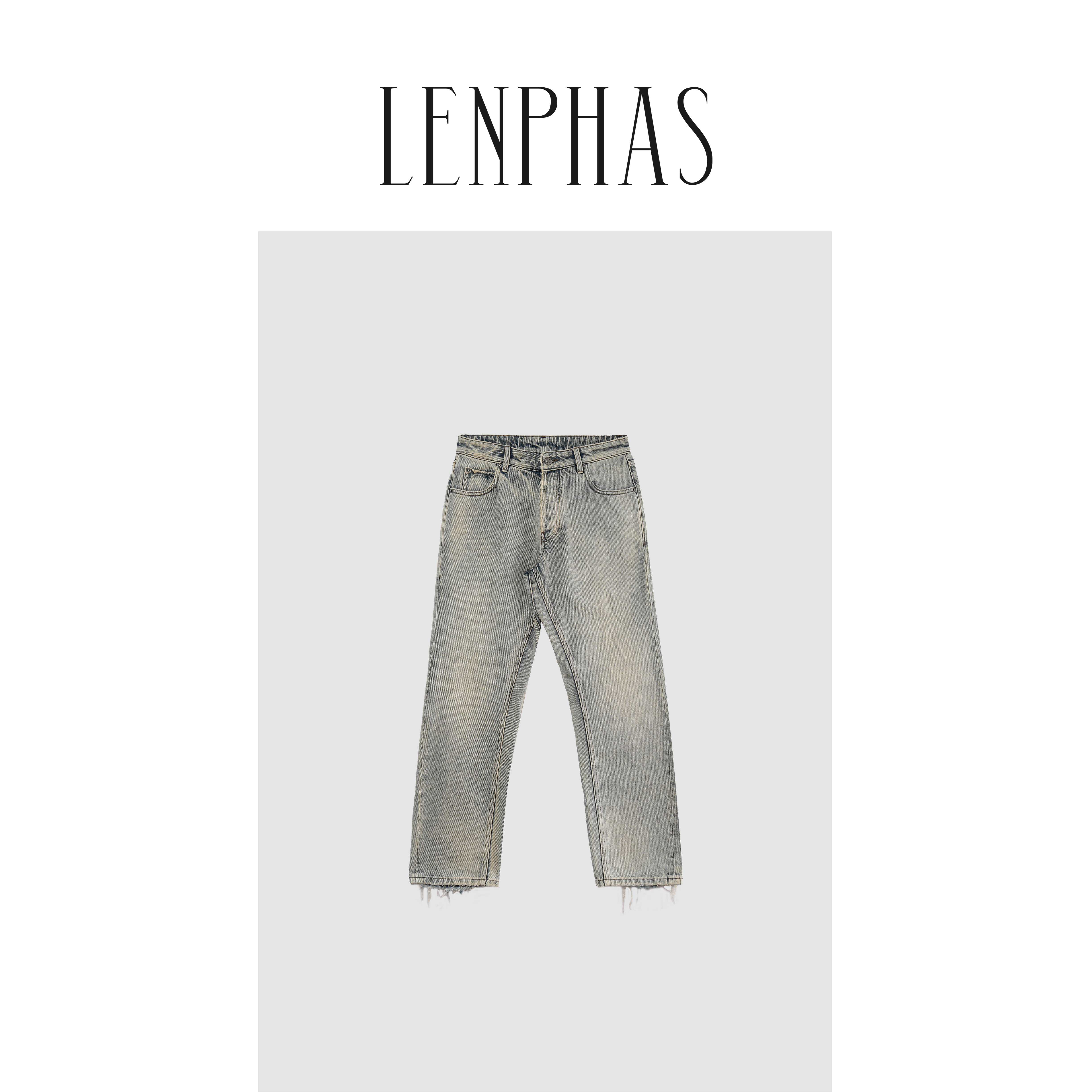 【LENPHAS】做旧破坏毛边牛仔裤