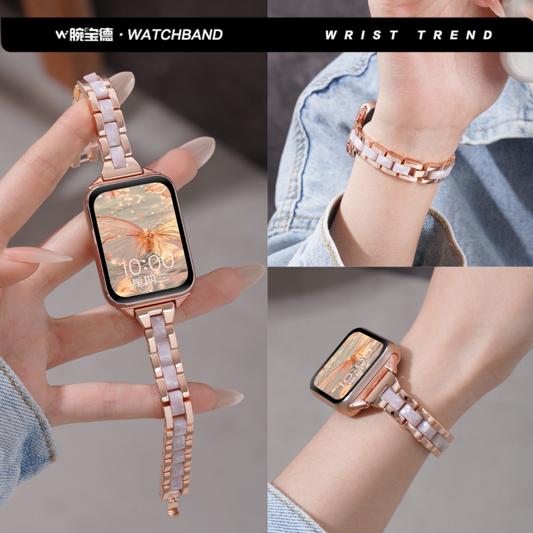 适用小米手环9pro表带红米watch6细款金属树脂表链女生夏天高颜值