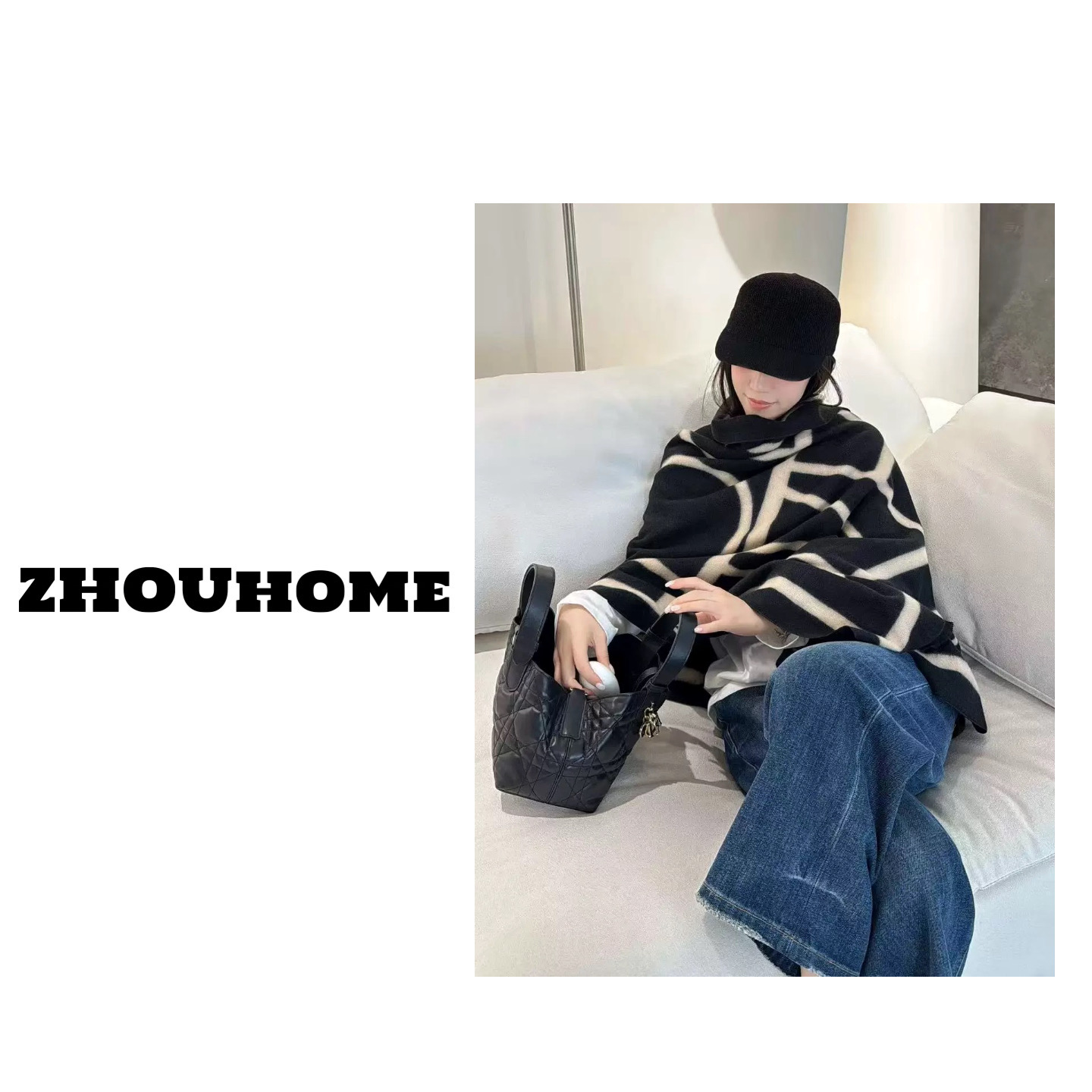 【周周服饰】慵懒氛围感软糯舒适几何披肩围巾 190*87