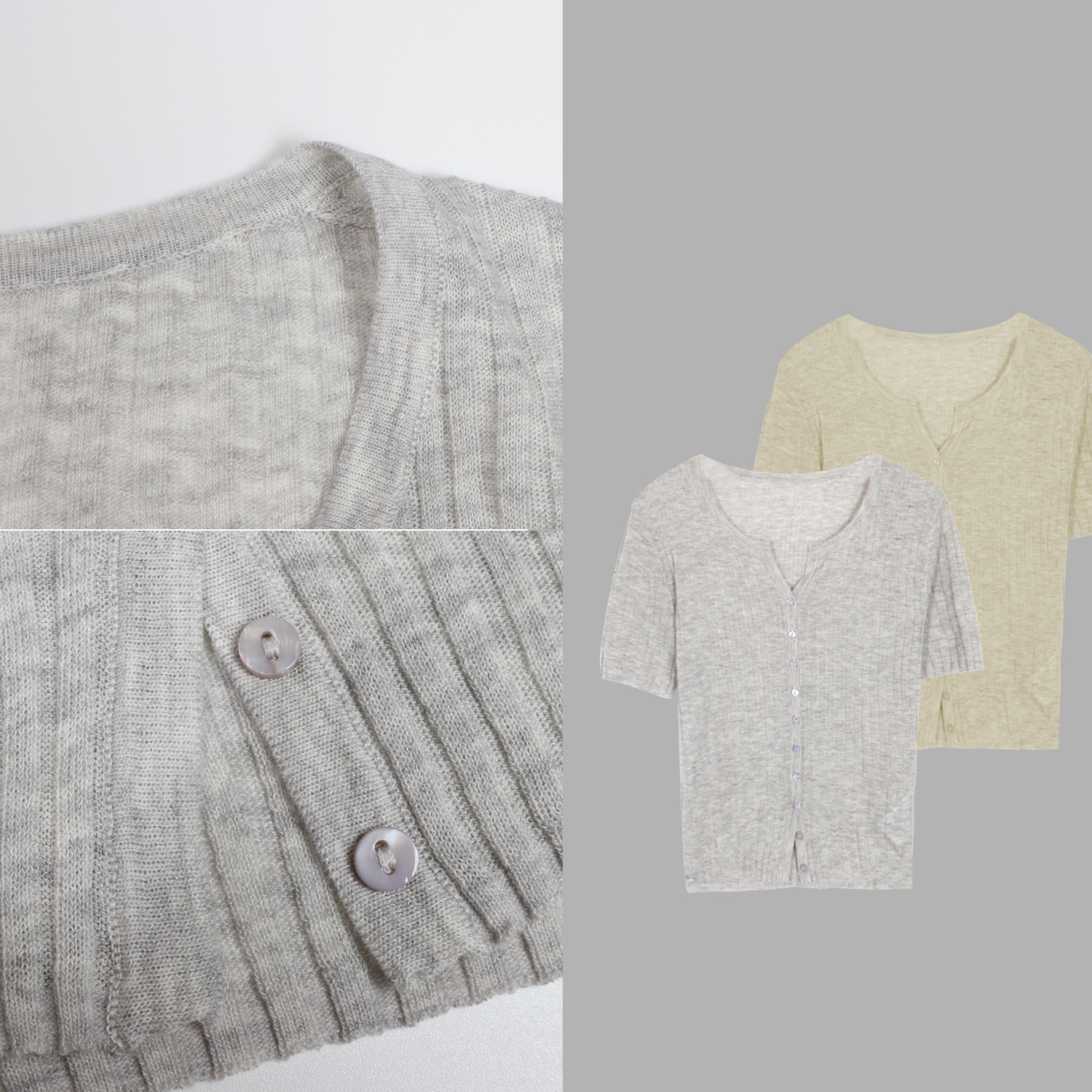 2598#夏季针织短袖开衫女宽松显瘦坑条V领短款上衣