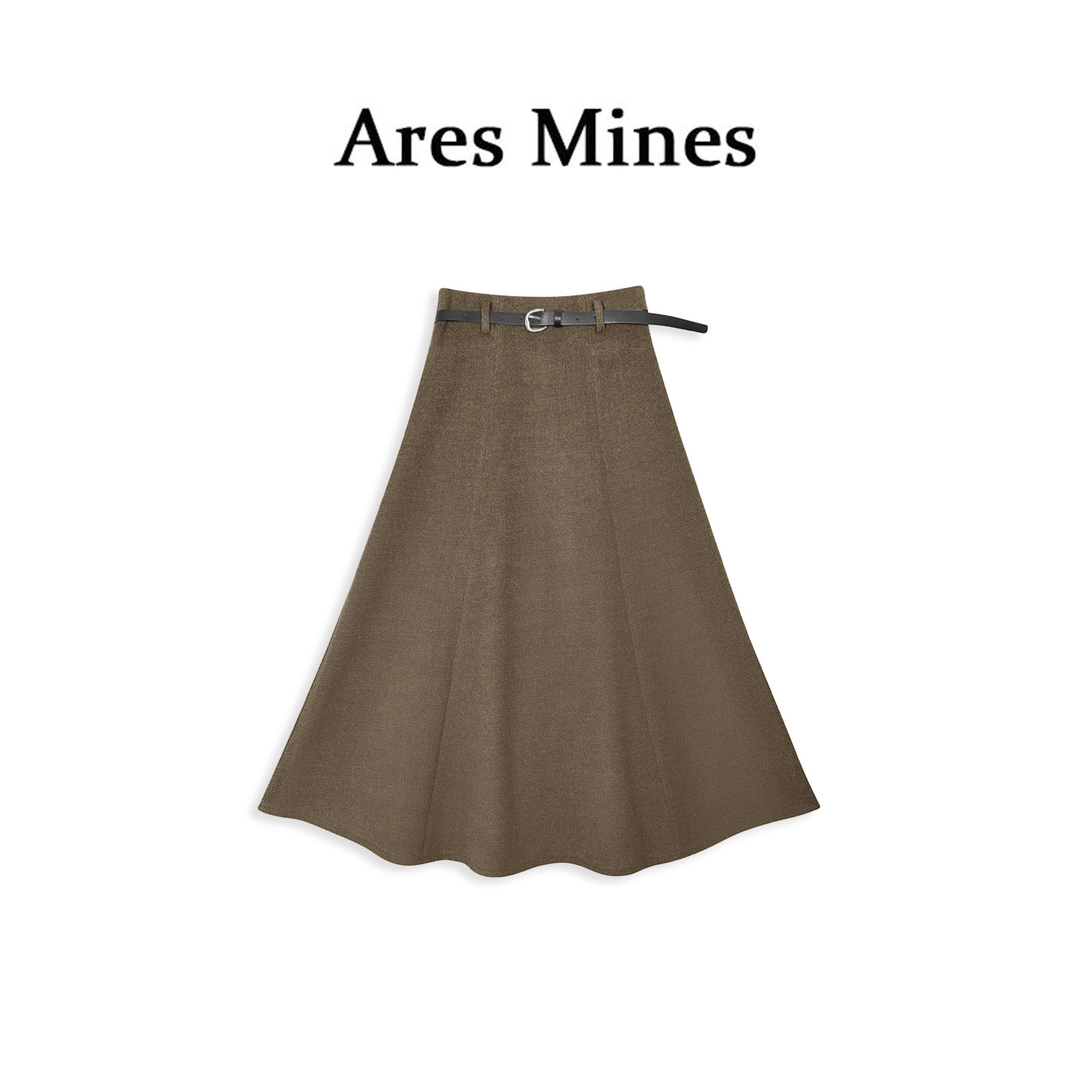 【盛朗熙Ares Mines】优雅轻性 极简通勤A字毛呢半身裙腰带长裙