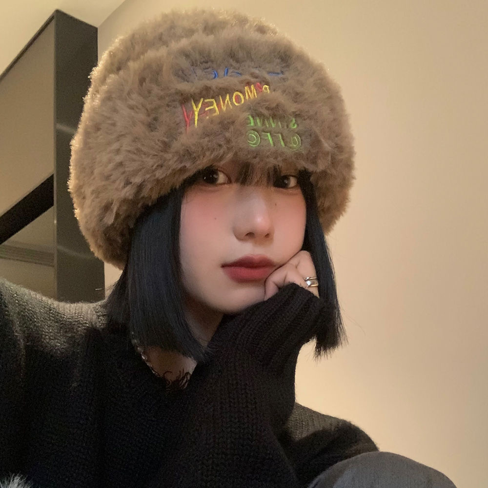 大头围显脸小毛茸茸针织帽秋冬季冷帽毛线帽韩版帽子冬天加厚保暖