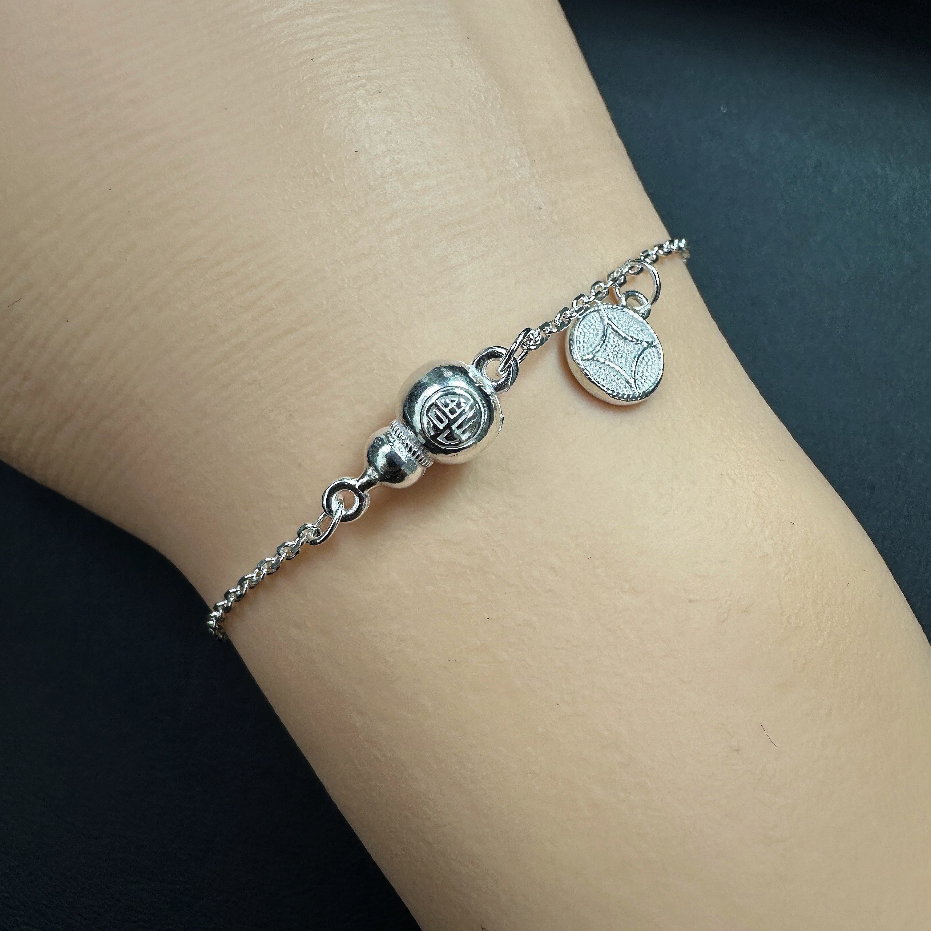 足银手链 葫芦福宝足银实心9999纯银正品时尚百搭手链女原创设计