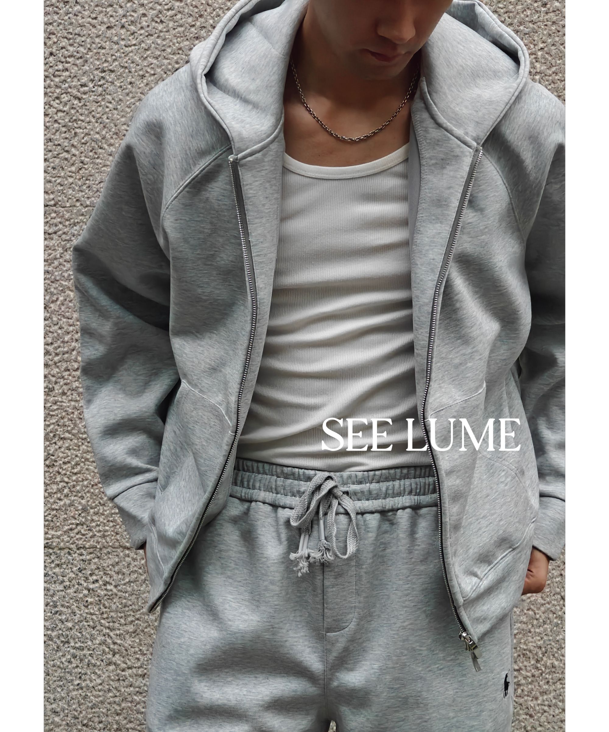 SEELUME秋冬男女同款马标连帽休闲老钱百搭拉链外套卫衣裤子套装