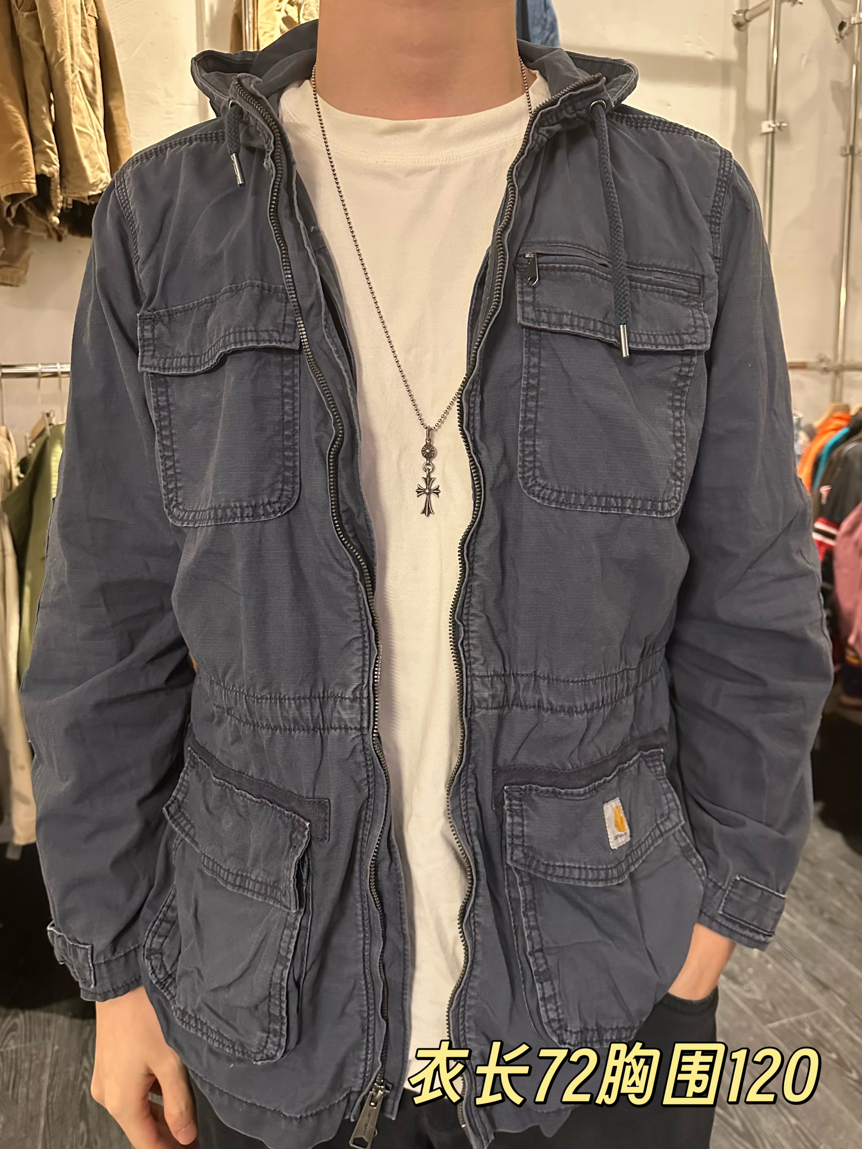 美式复古工装连帽夹克春秋纯棉水洗耐磨多口袋休闲外套男