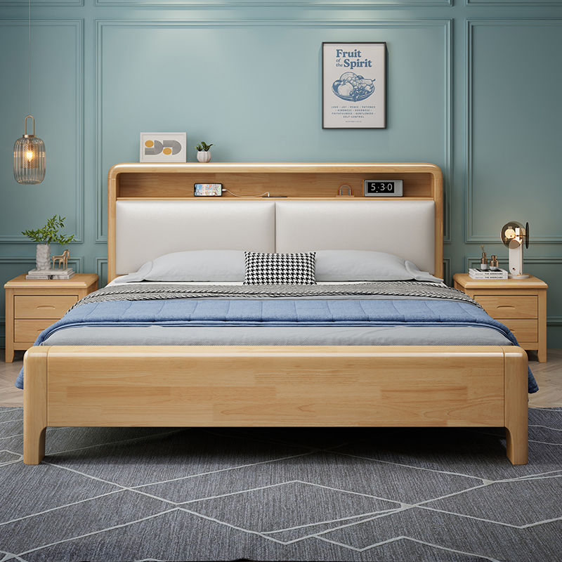 北欧实木床现代主卧室原木简约风双人床实木大床