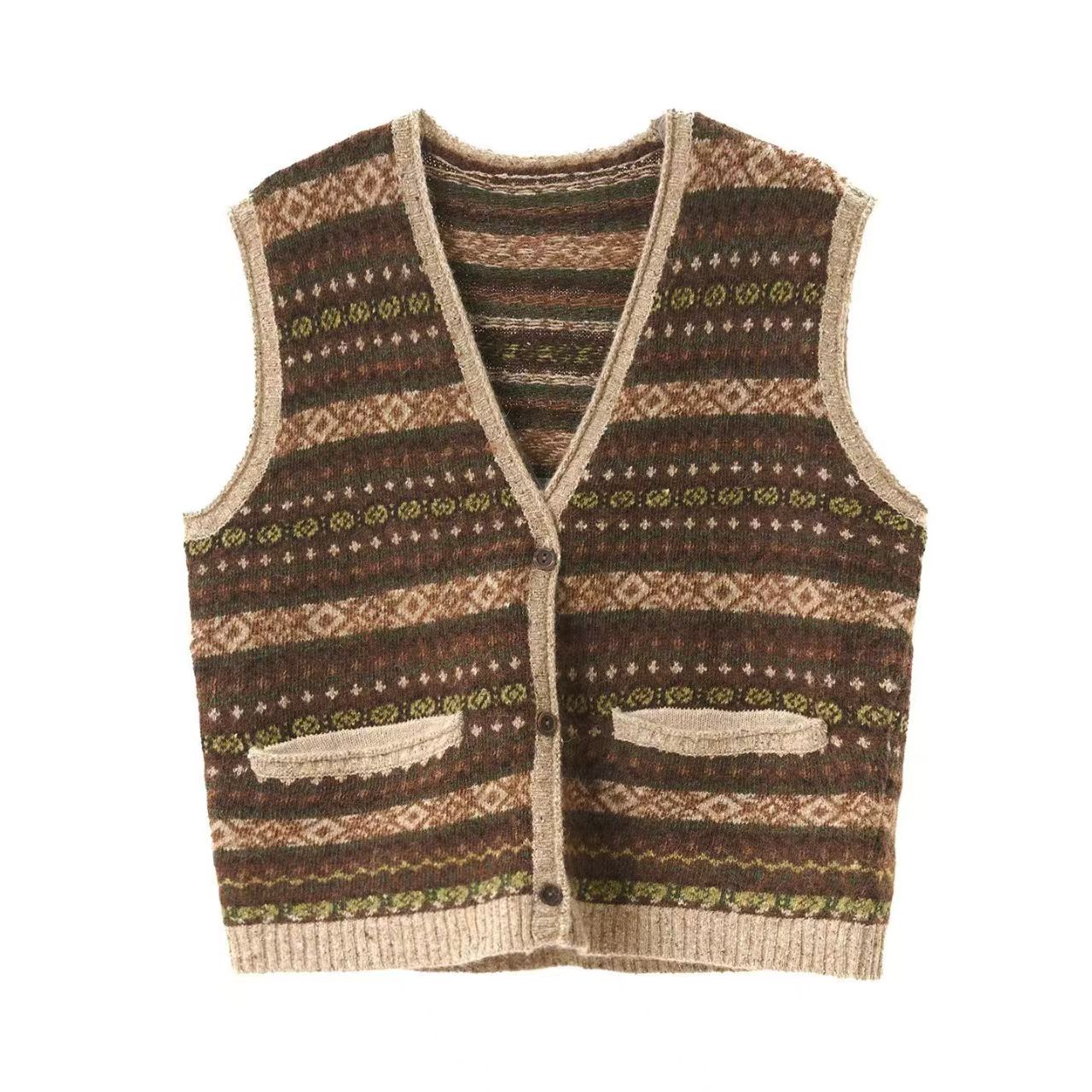 25FW7123鬃橘米绞花马甲秋冬针织