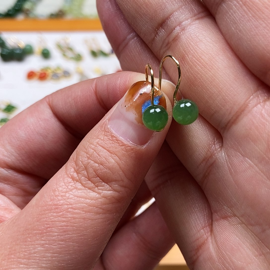 和田玉耳饰银S925镶嵌