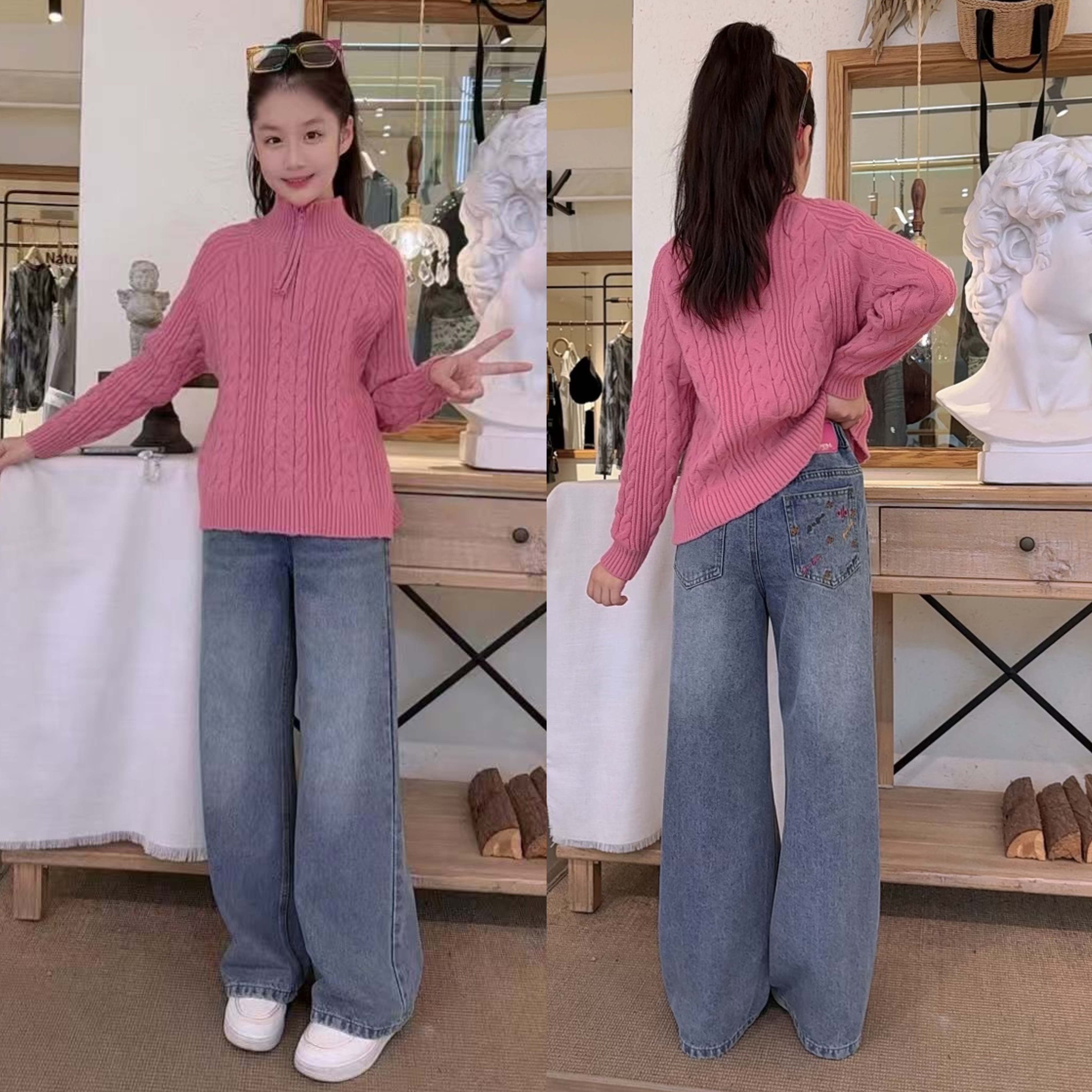 女童韩版百搭洋气毛衣时尚针织衫半高领女童厚款秋装显瘦牛仔阔腿