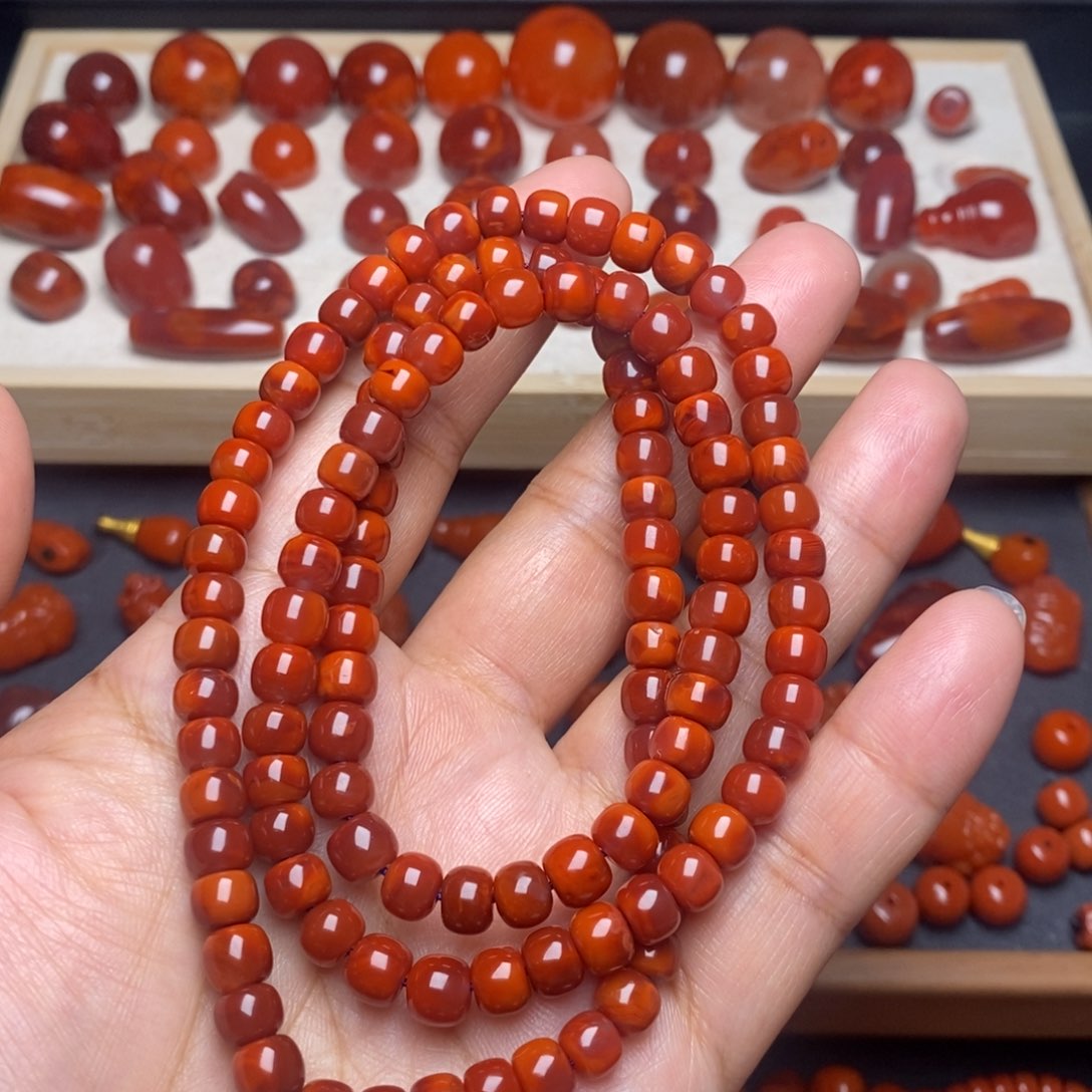 南红玛瑙配饰未镶嵌火焰纹108老型卡6.4mm