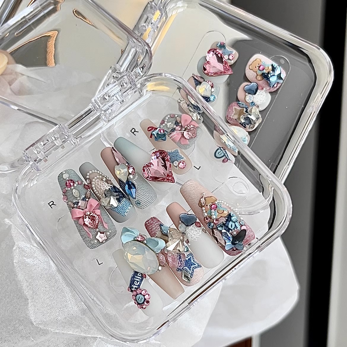 【毛利美甲事务所】牛仔小熊 施华洛满钻蝴蝶设计感穿戴美甲定制