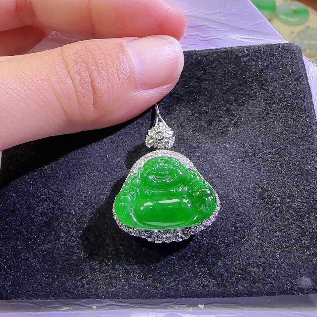 翡翠18K金镶嵌吊坠(不含链)