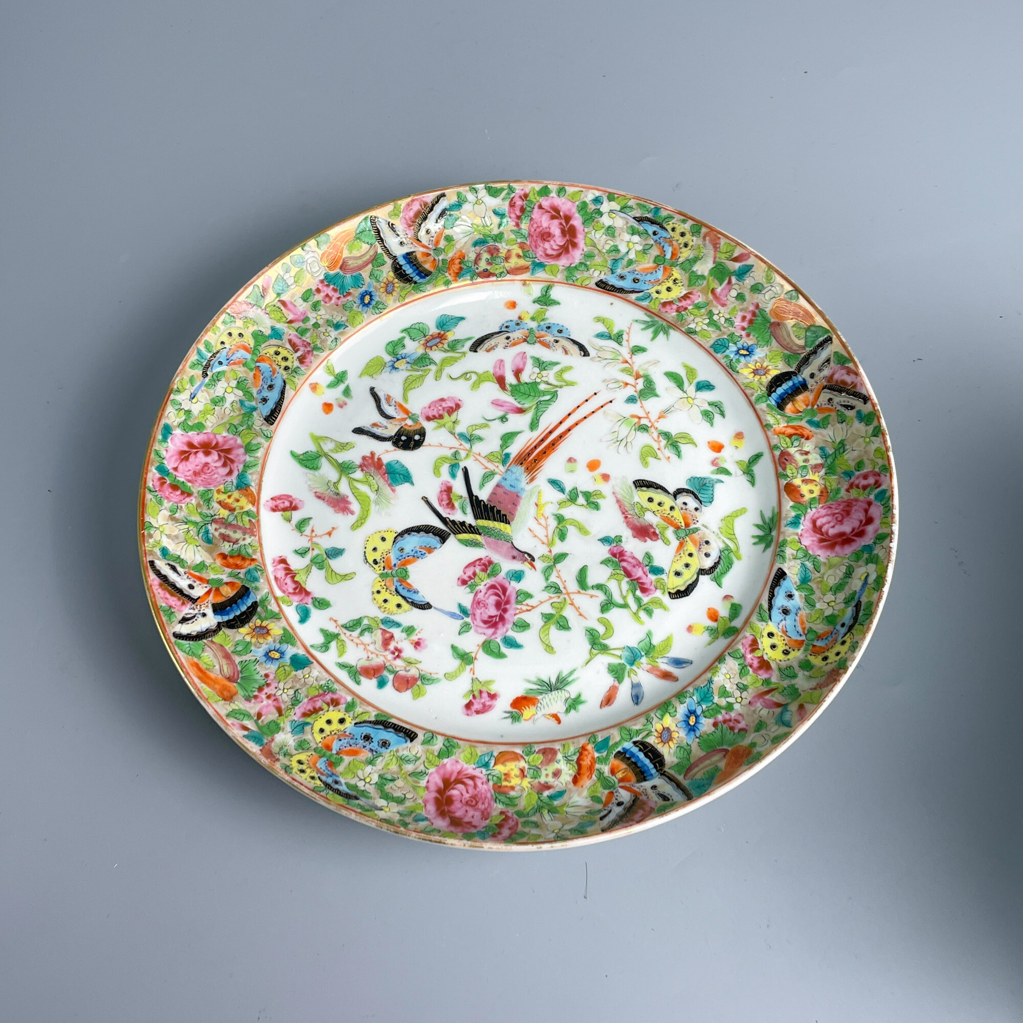 瓷器/古董晚清广彩花鸟纹盘-M25CR006A78古玩/收藏/文物/绣花张