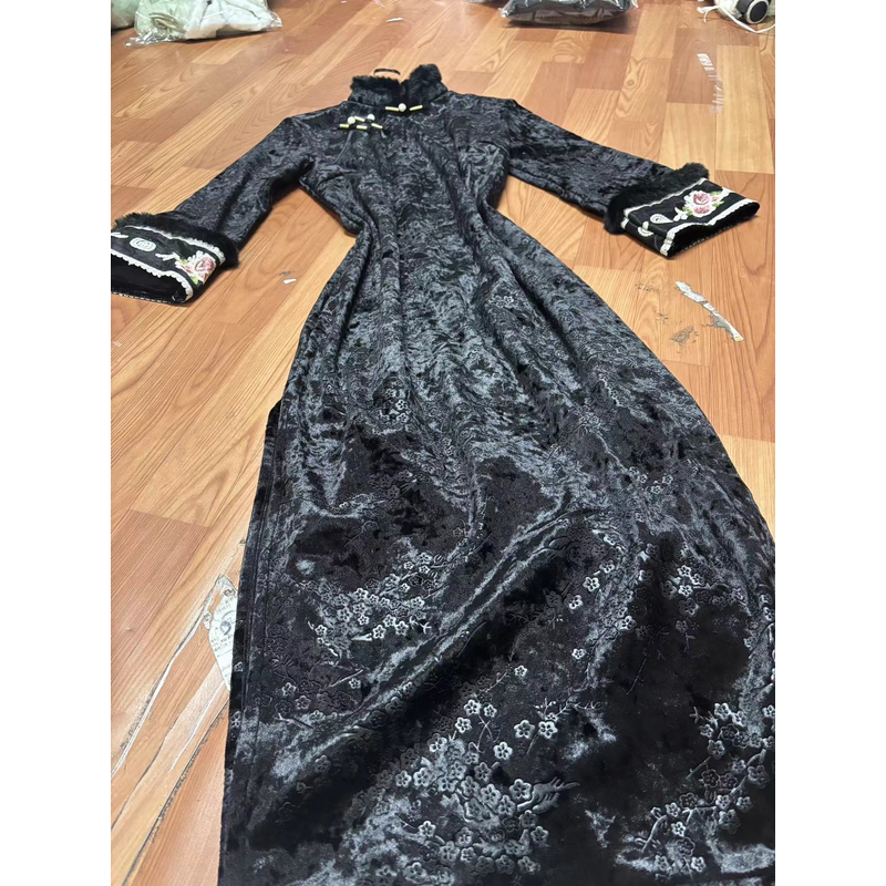 799-黑色 小梅花 高级 修身 绝美 改良 旗袍