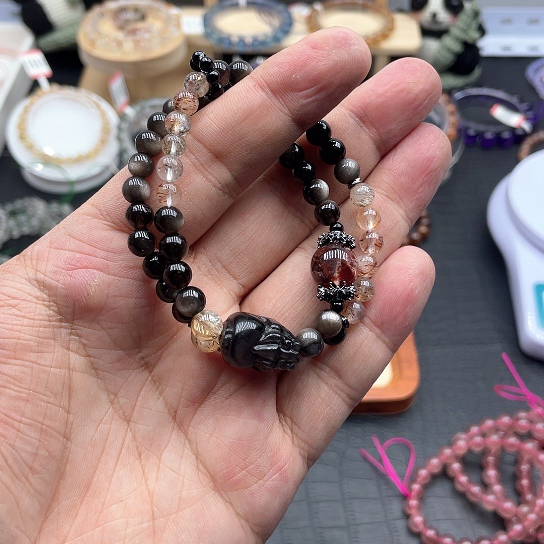 水晶手链未镶嵌银曜石两圈