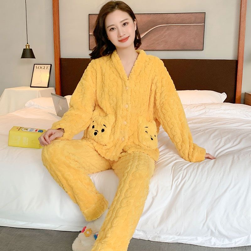 QM---秋冬季睡衣女士珊瑚绒加厚加绒套装高级感法兰绒保暖家居服