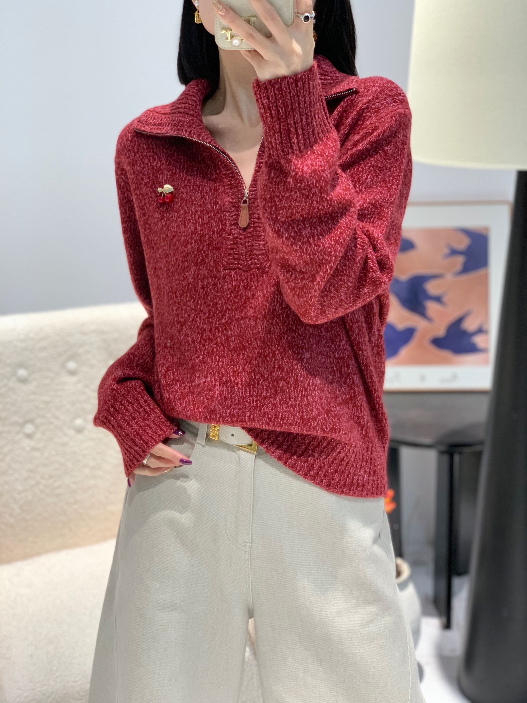 2025冬季新款针织时尚休闲羊毛半拉链高领套头女衫