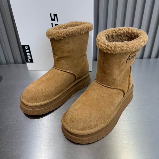 冬季新款磨砂皮加绒加厚保暖厚底防滑复古百搭套筒雪地靴女款软底