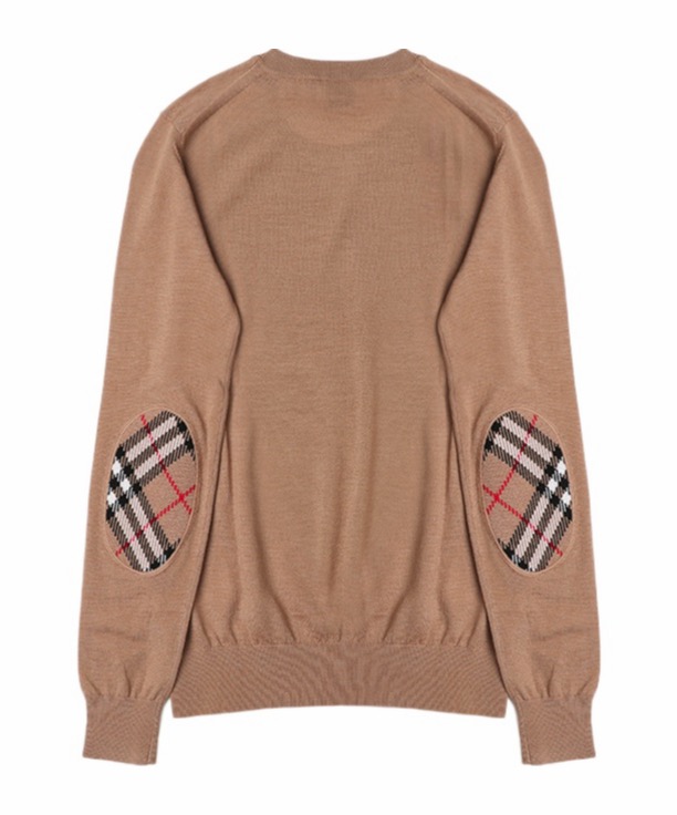 未使用 BURBERRY/博柏利 驼色 圆领拼格纹休闲针织衫 女款