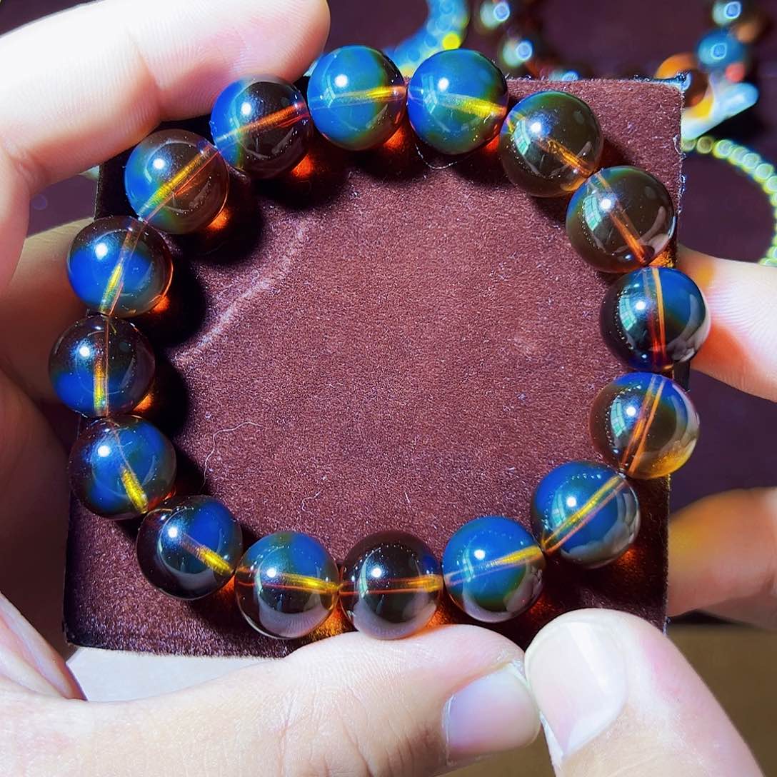 蓝珀珠宝奇石未镶嵌墨西哥红蓝13mm圆珠