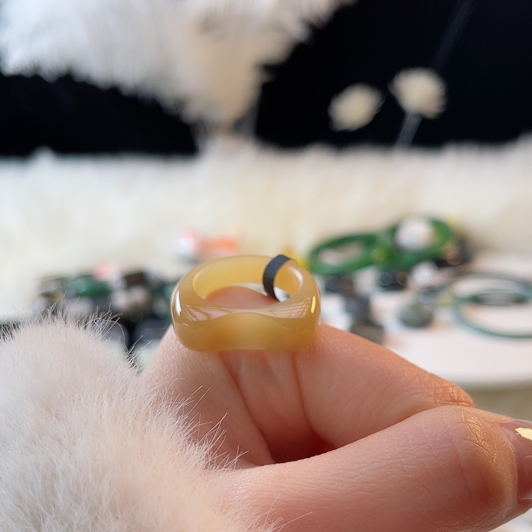 和田玉未镶嵌戒指k87金橘糖猫耳18.2mm