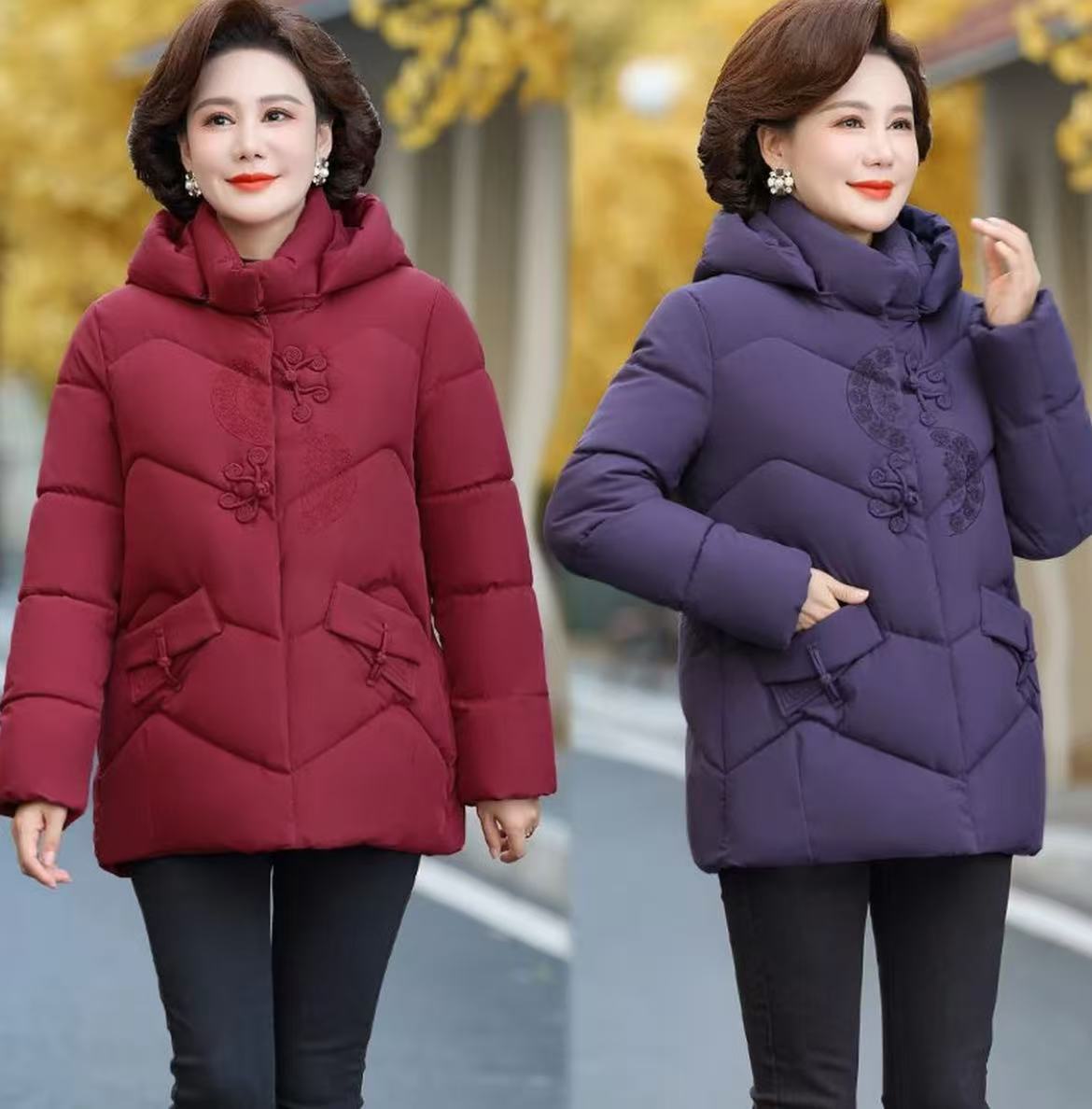 3127-时尚中老年女装秋冬妈妈装棉袄厚