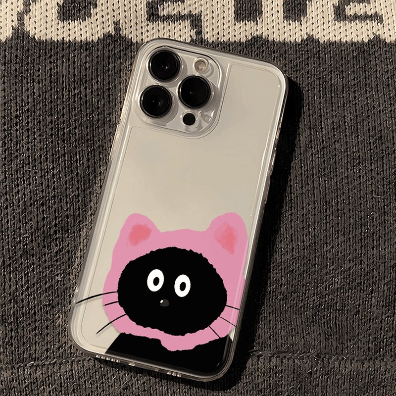 可爱粉头套猫咪适用苹果16PROMAX手机壳iPhone15卡通14软壳13防摔