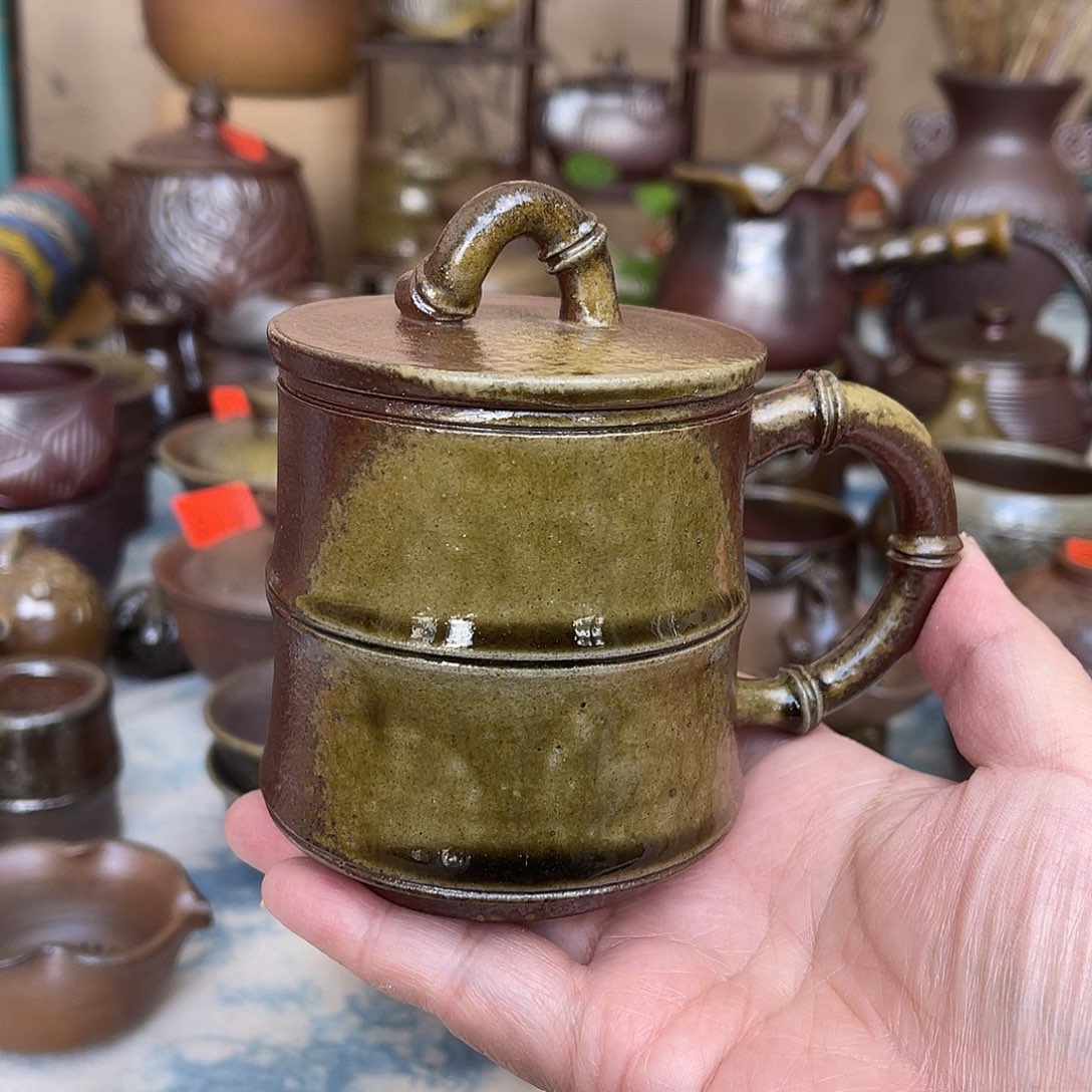 高温柴烧竹节办公杯