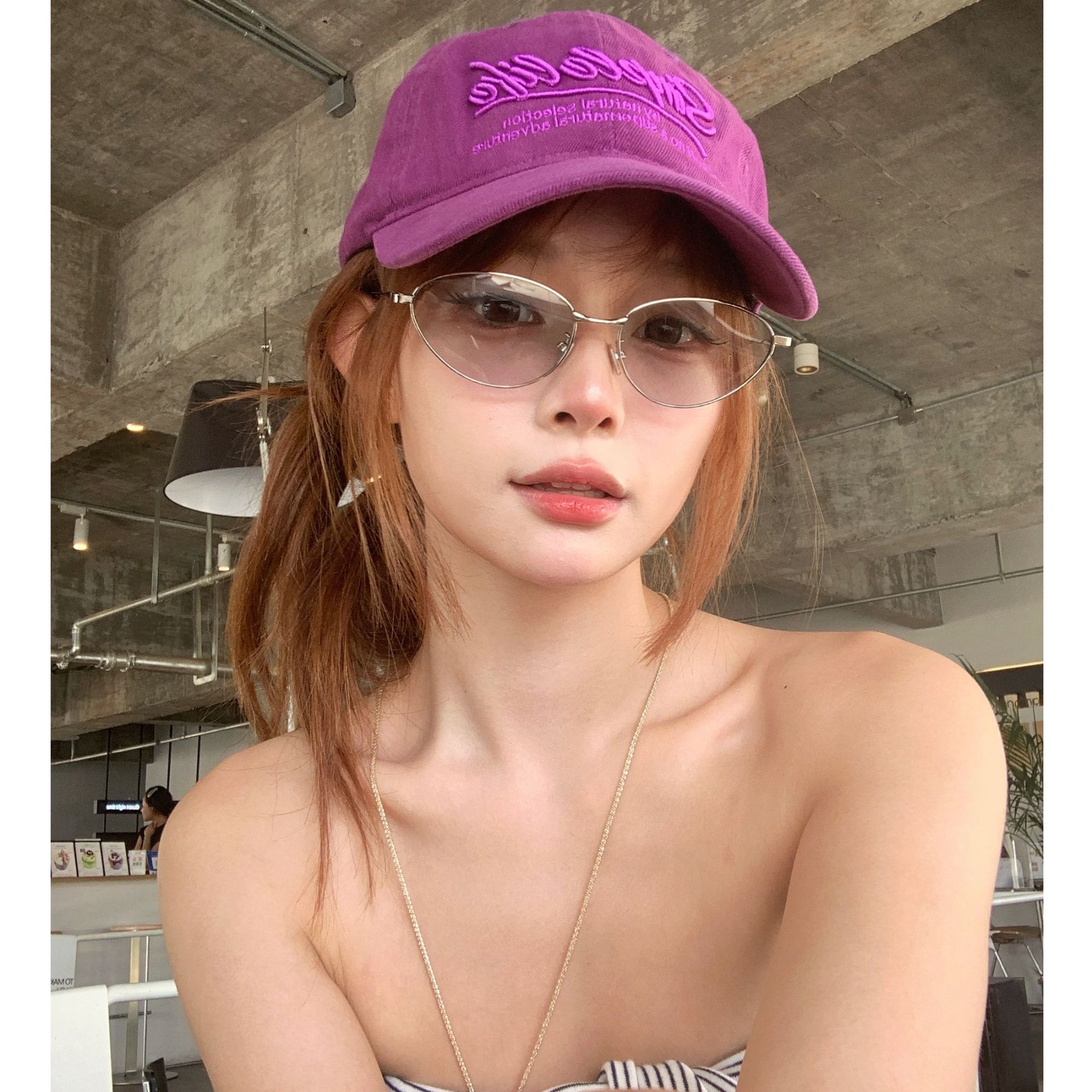 噜噜啦噜 时尚街拍金属猫眼墨镜女新款Y2K辣妹防晒太阳眼镜网红
