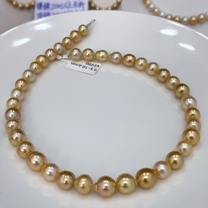 未镶嵌颈饰海水珍珠二**罐南洋金珠项链9.5-10.6华