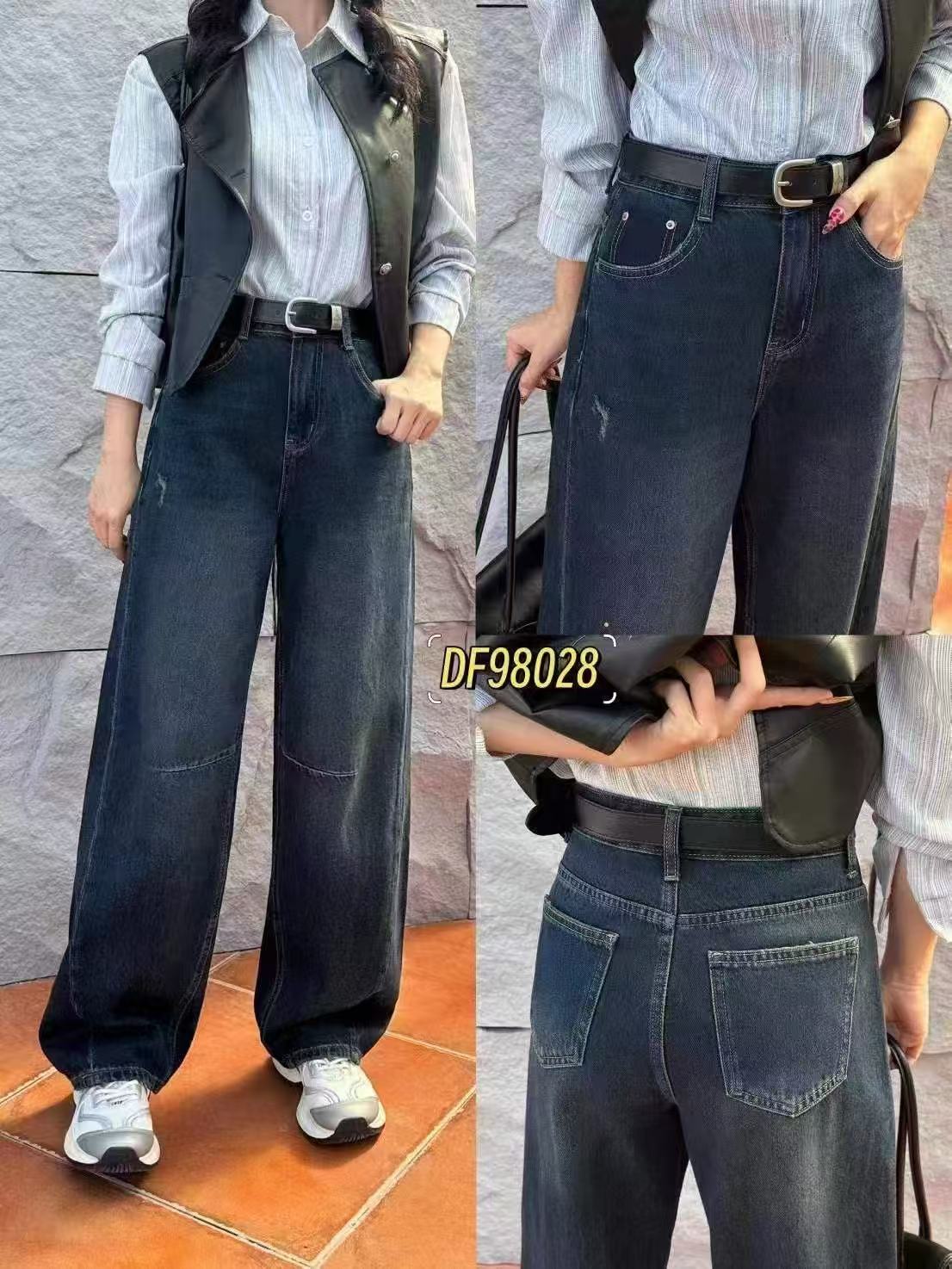 8028女裤2025秋时尚百搭显瘦高品质直筒牛仔弯刀裤阔腿裤