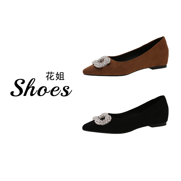 法式洋气水钻坡跟豆豆鞋女2025秋冬百搭复古绒面内增高浅口单鞋