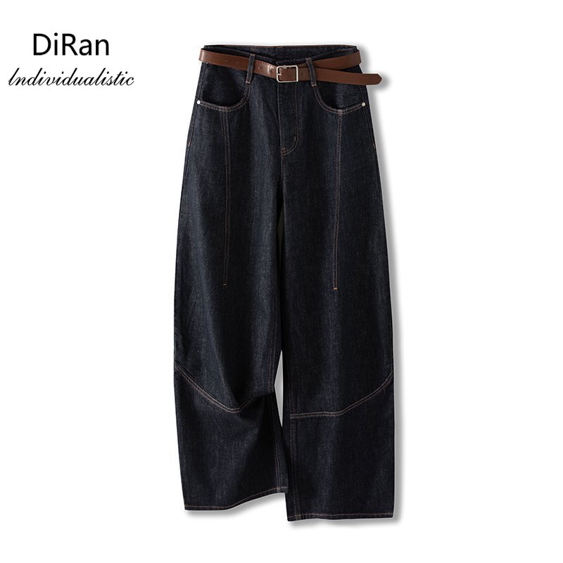 Diran-秋冬新款无弹中高腰时尚宽松版型弯刀牛仔裤女-6967