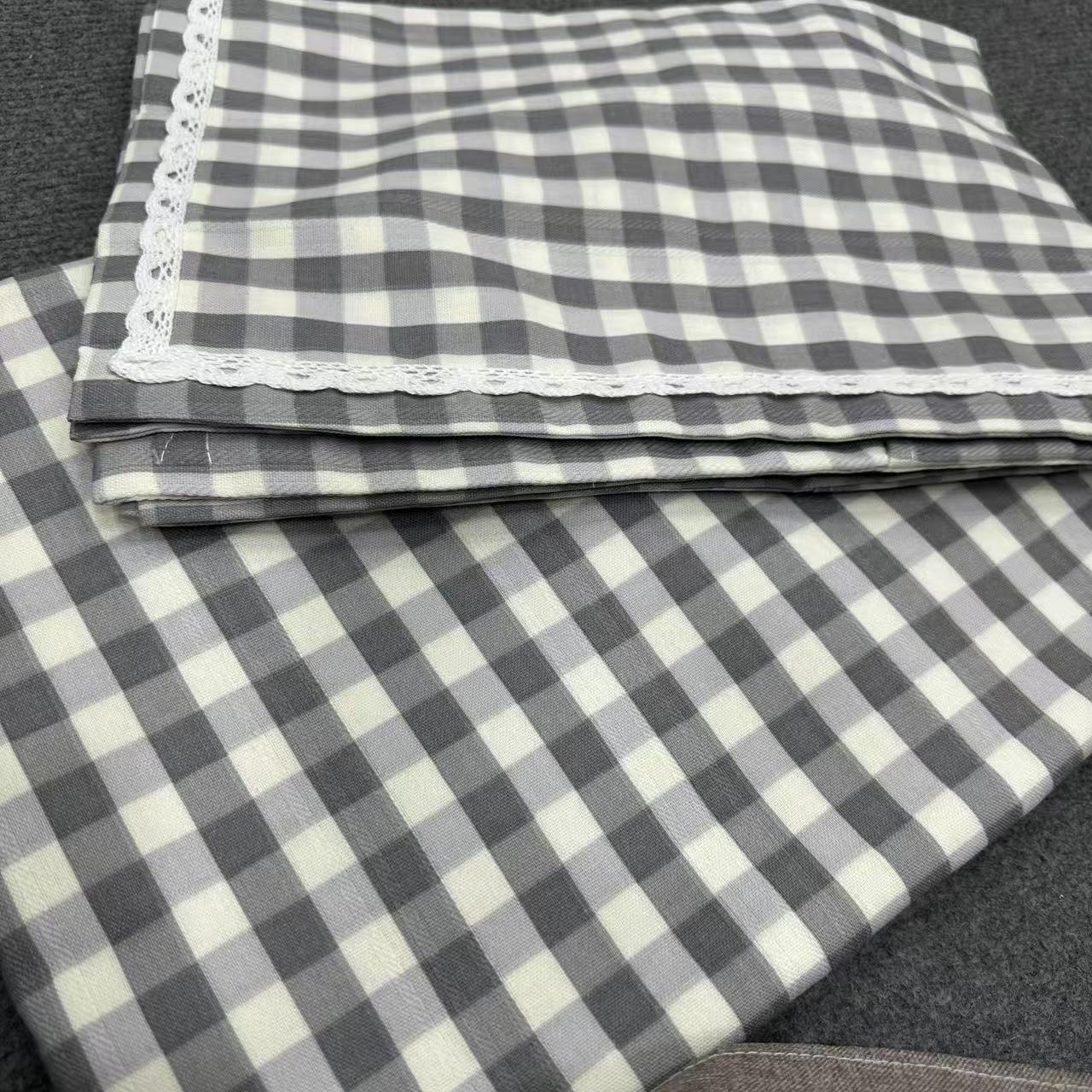 灰白格子    老粗布三件套！ 100%棉   床单220*230+2枕套