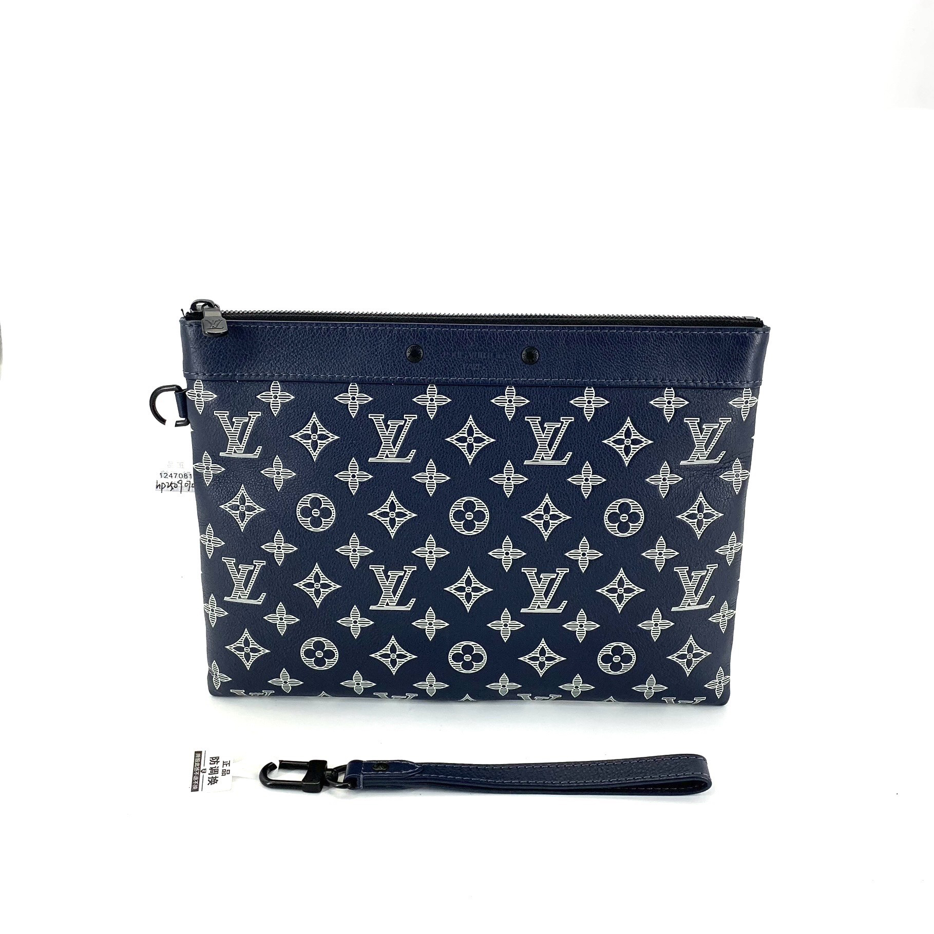 99新 LouisVuitton/路易威登 海军蓝全皮压花手拿包 尺寸30/21