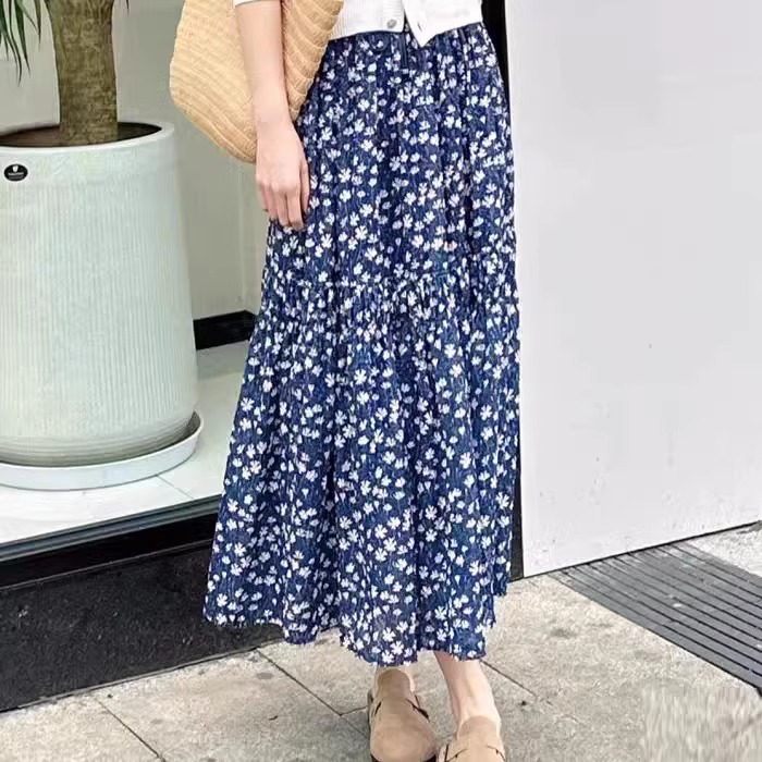 【AMSSGIRD】夏季新款复古松紧腰中长款碎花半身裙女5200408