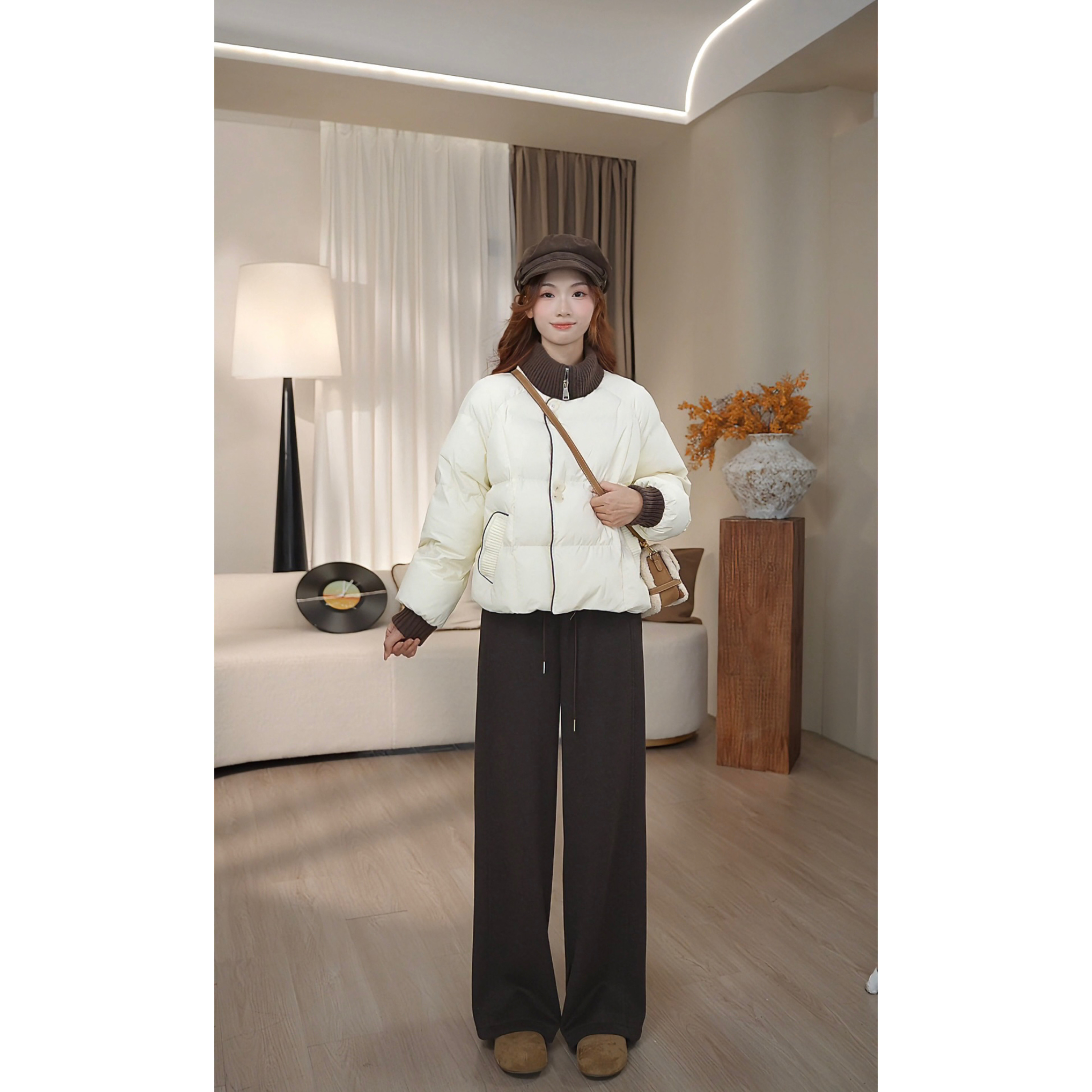 【苏苏小个子】秋冬加绒百搭松紧腰高腰时尚休闲秋季休闲裤-3173