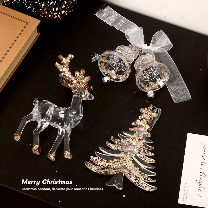 圣诞节装饰品圣诞树小挂件亚克力透明水晶雪花麋鹿ins拍照新道具
