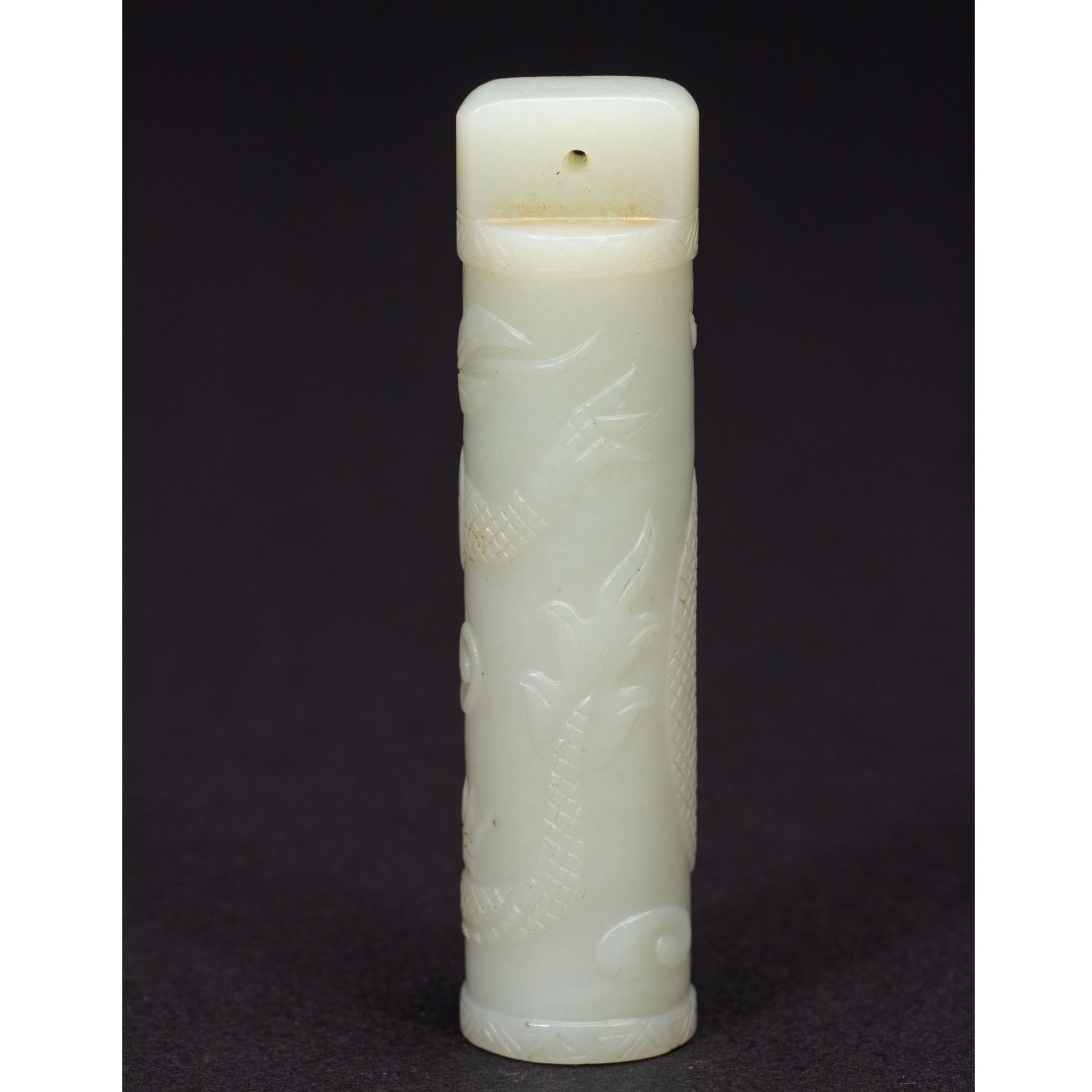  【程田文物】清代-玉-龙纹翎管241216-31