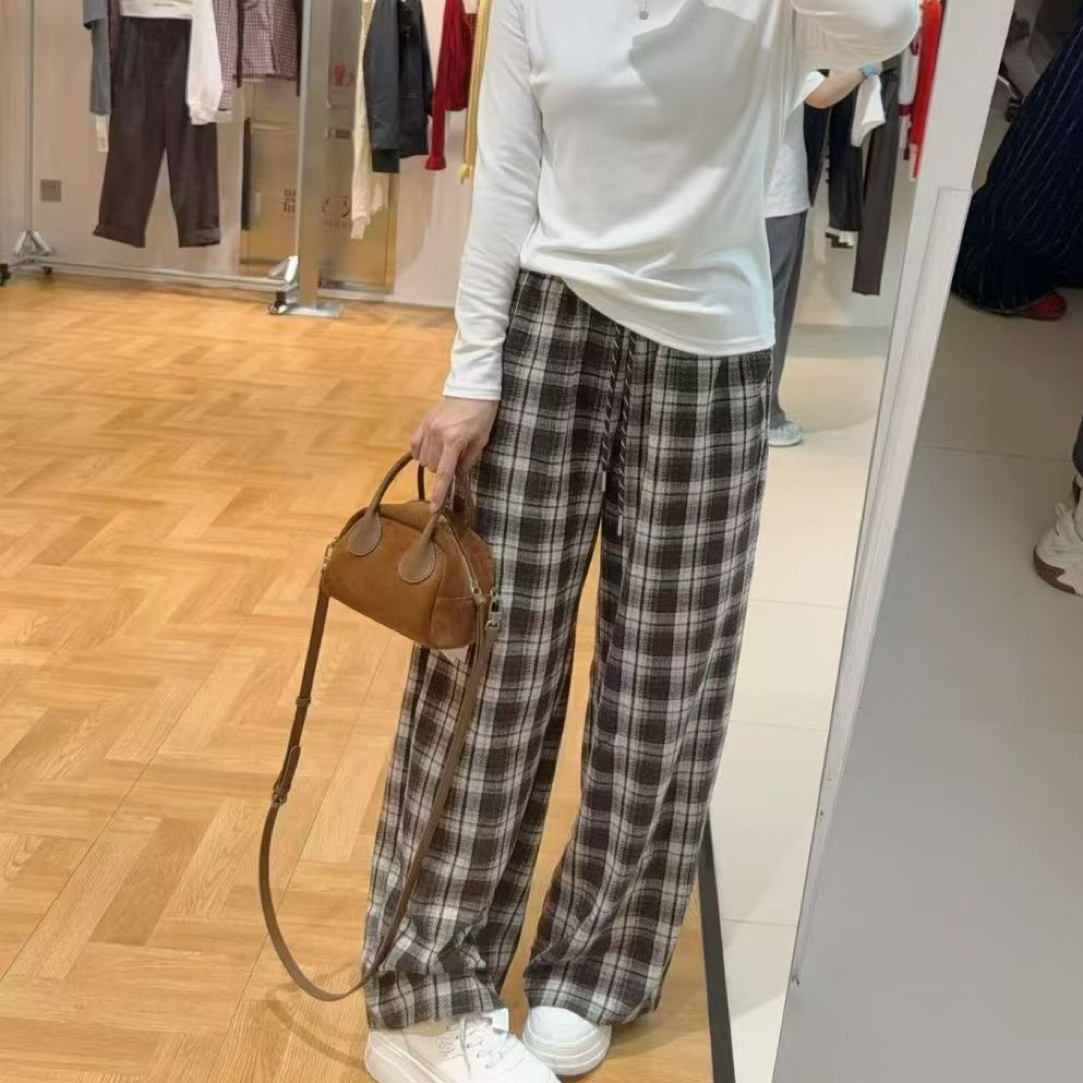 复古垂坠感格子裤宽松显瘦休闲裤百搭格纹