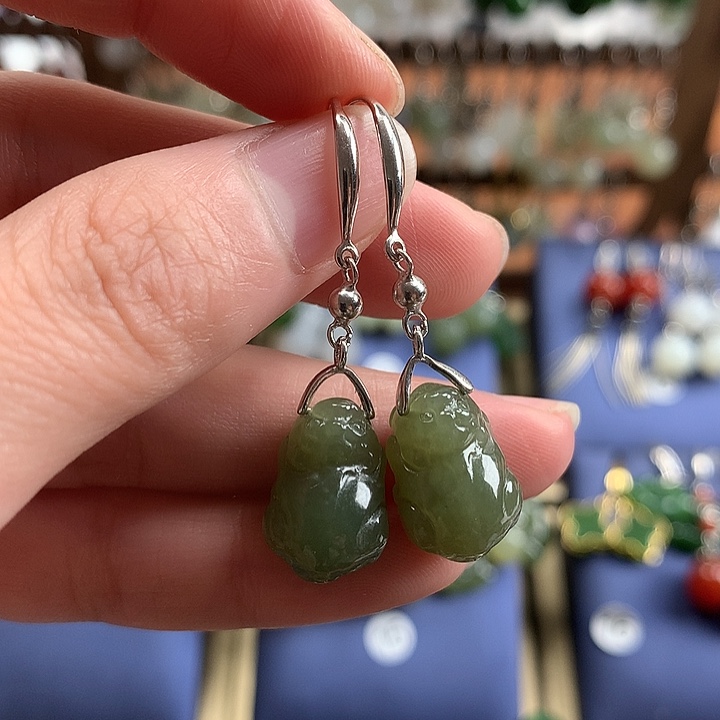 和田玉银S925镶嵌耳饰貔貅耳环