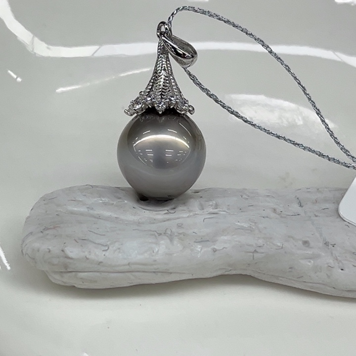 银S925镶嵌吊坠(不含链)海水珍珠11-12mm134号