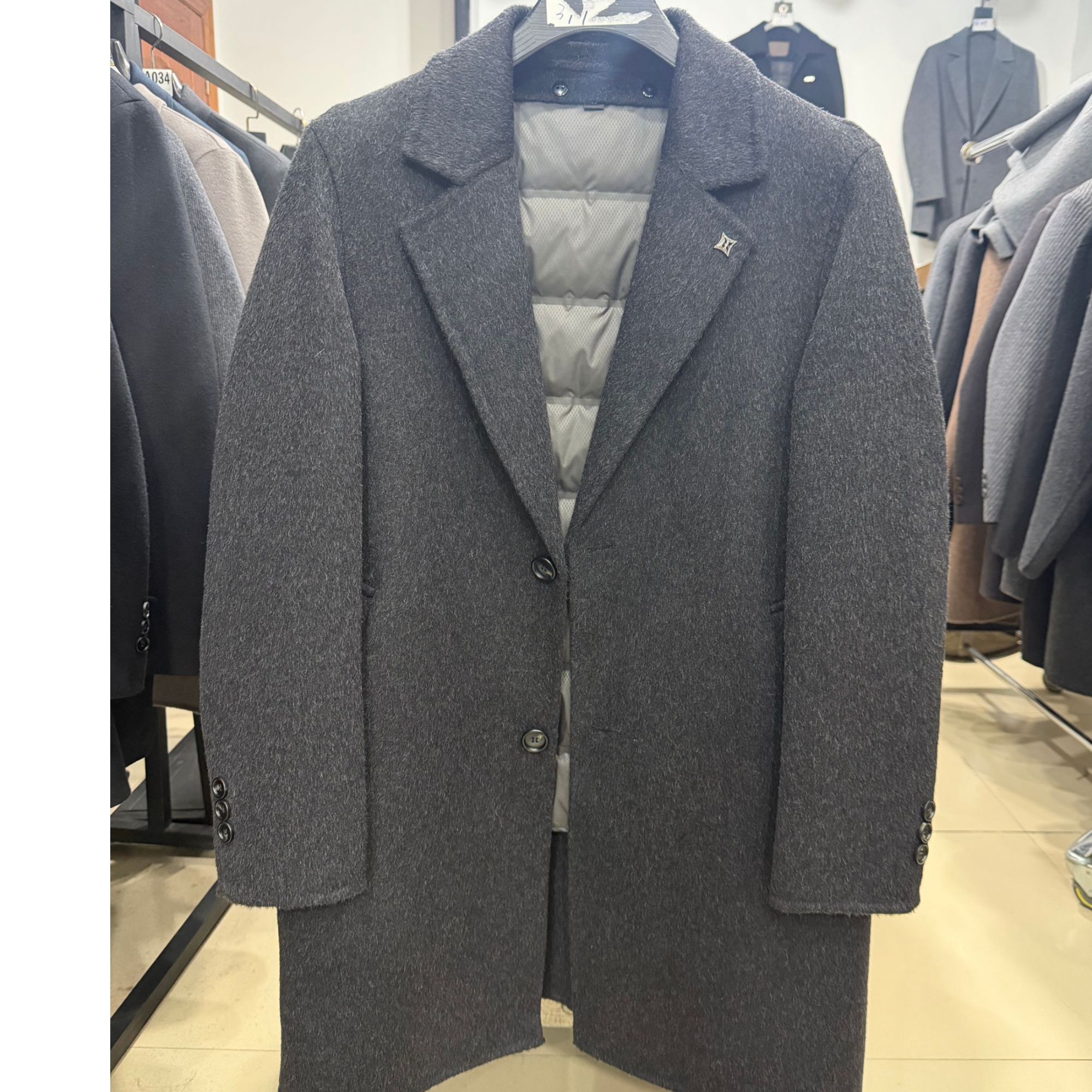 手缝双面尼羊毛大衣男士中长款2025冬季新款高级感羽绒西装外套