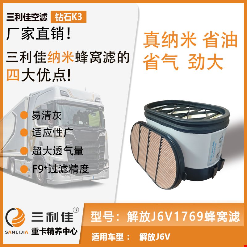 解放J6V空气滤芯总成1769蜂窝滤芯