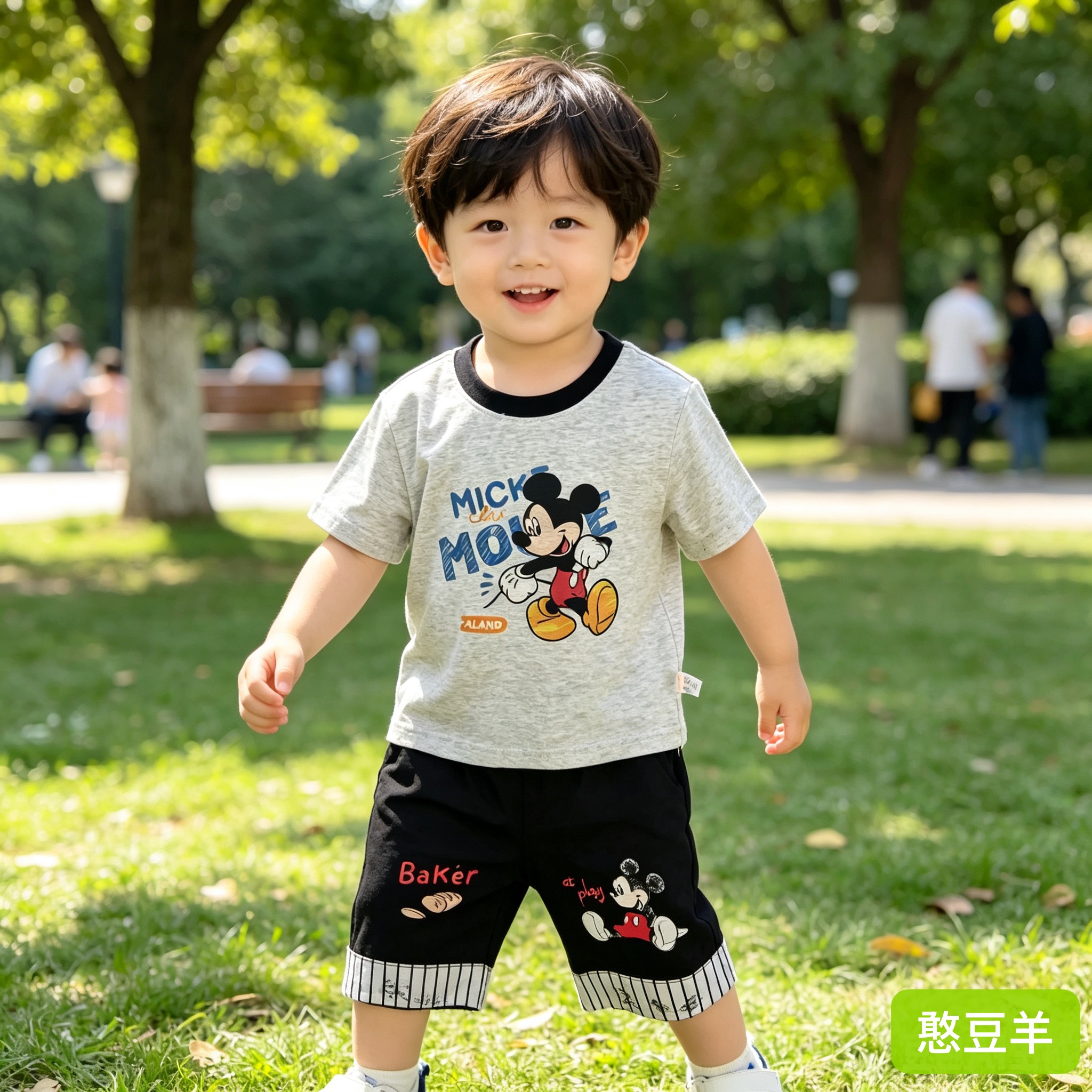 【憨豆羊】夏季儿童灰色米奇印花短袖T恤519（冰感索罗纳！）