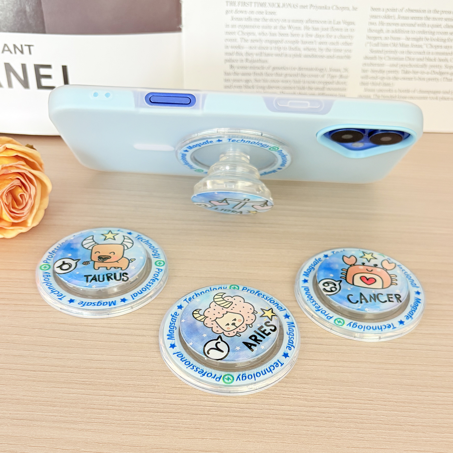 十二星座磁吸气囊手机支架可伸缩旋转桌面横屏支撑追剧强磁吸附式