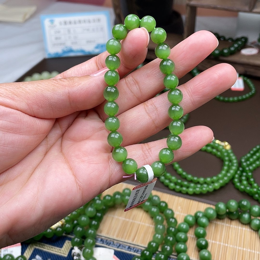 和田玉未镶嵌手链阳绿微猫眼胶质感卡8