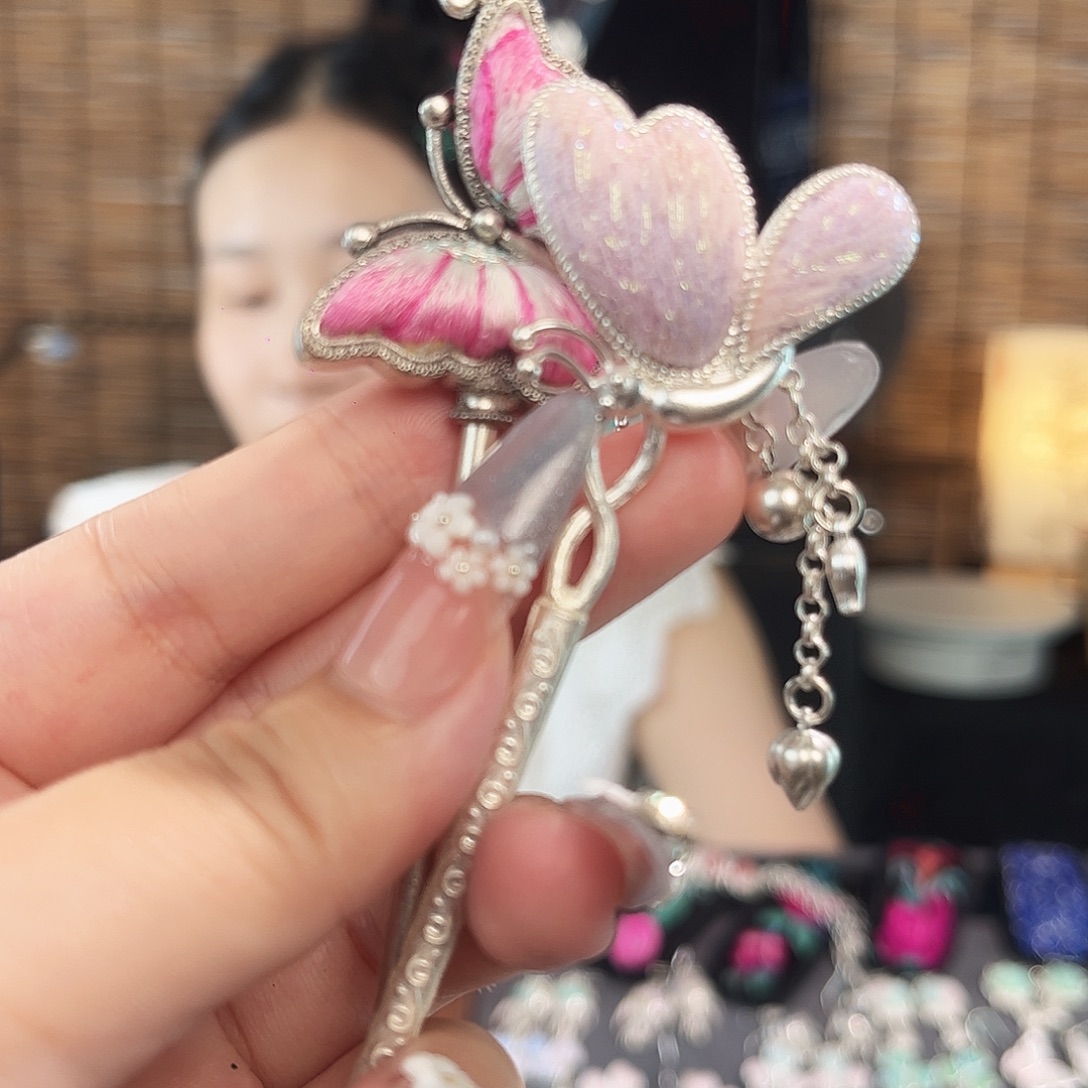 布艺合金蝴蝶发簪