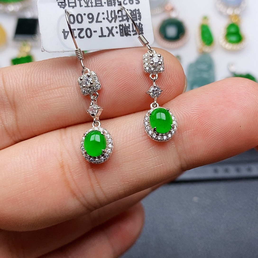 翡翠耳饰银S925镶嵌耳饰