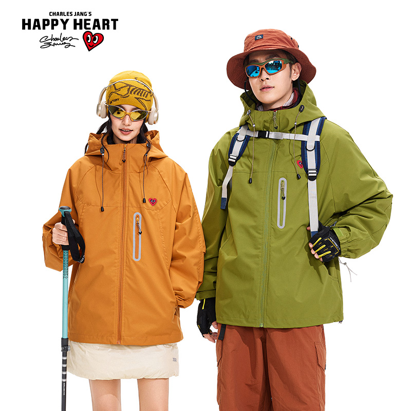 查尔斯桃心 户外防水摇粒绒内胆三合一冲锋衣运动春秋情侣款